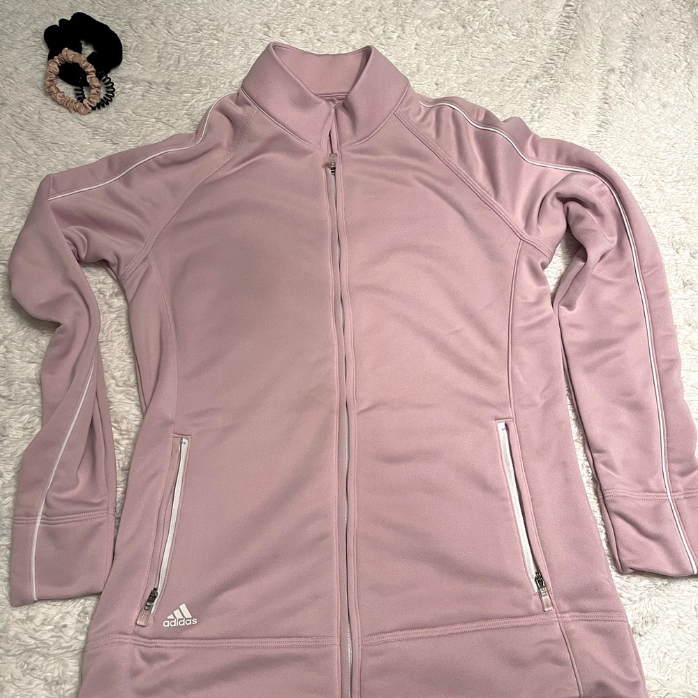 Adidas pink size small gold jacket